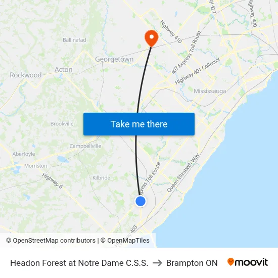 Headon Forest at Notre Dame C.S.S. to Brampton ON map