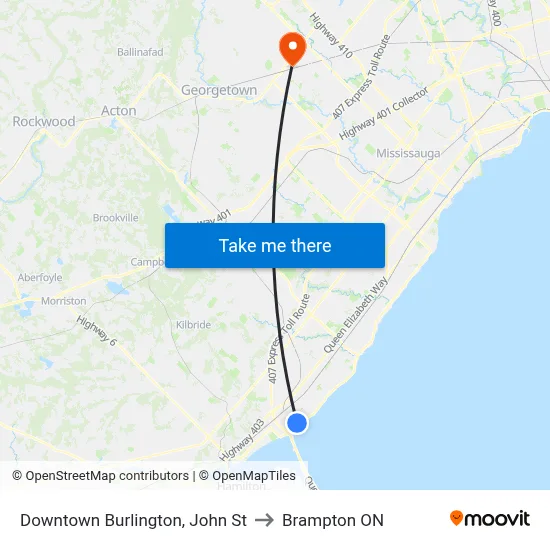 Downtown Burlington, John St to Brampton ON map