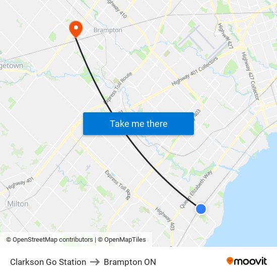 Clarkson Go Station to Brampton ON map