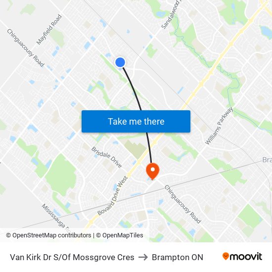 Van Kirk Dr S/Of Mossgrove Cres to Brampton ON map