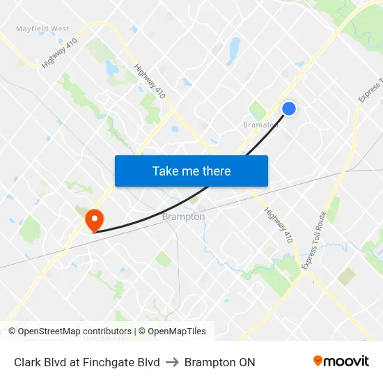 Clark Blvd at Finchgate Blvd to Brampton ON map