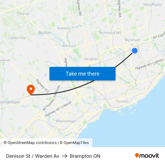 Denison St / Warden Av to Brampton ON map