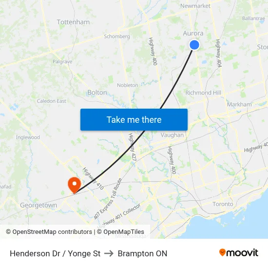 Henderson Dr / Yonge St to Brampton ON map