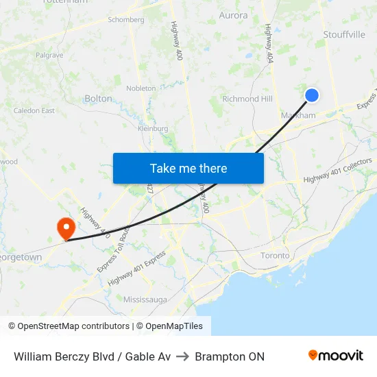 William Berczy Blvd / Gable Av to Brampton ON map