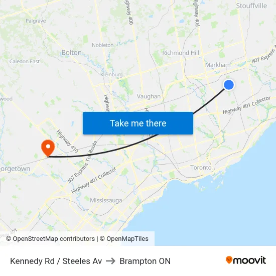 Kennedy Rd / Steeles Av to Brampton ON map