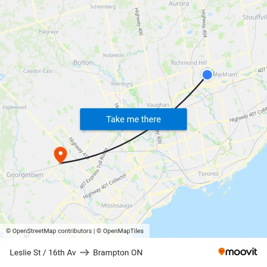 Leslie St / 16th Av to Brampton ON map