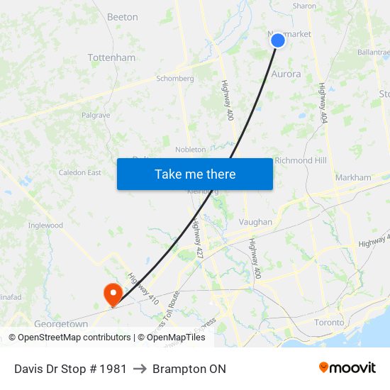 Davis Dr Stop # 1981 to Brampton ON map