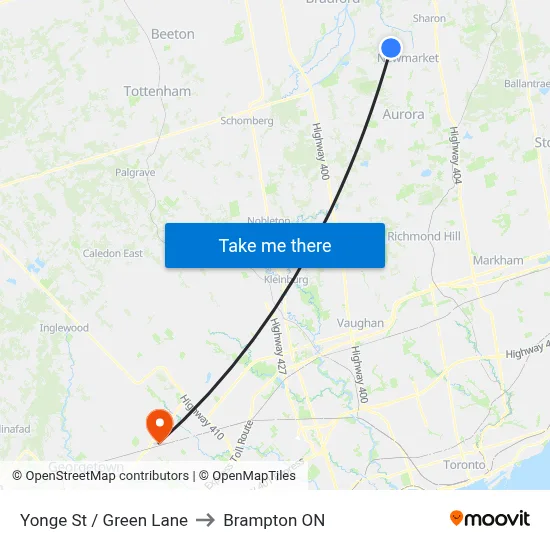 Yonge St / Green Lane to Brampton ON map