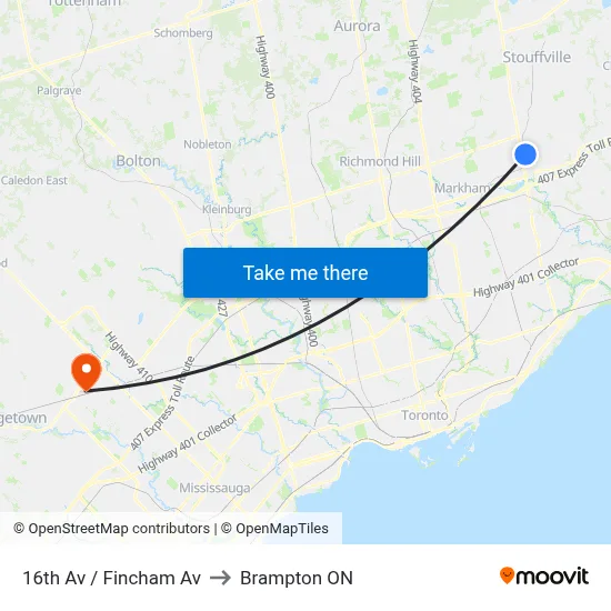 16th Av / Fincham Av to Brampton ON map