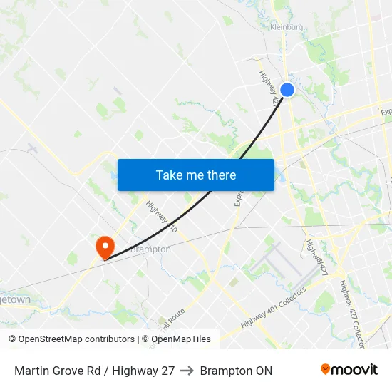 Martin Grove Rd / Highway 27 to Brampton ON map
