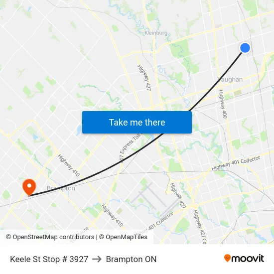 Keele St Stop # 3927 to Brampton ON map