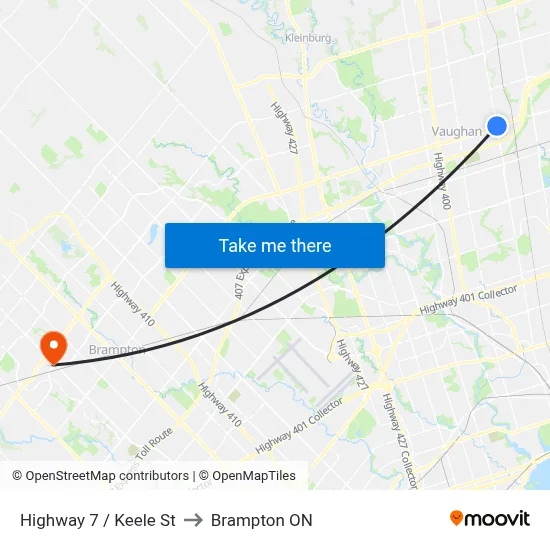 Highway 7 / Keele St to Brampton ON map
