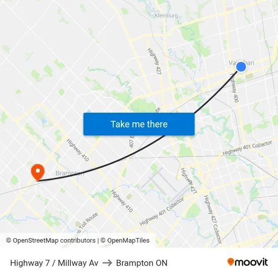 Highway 7 / Millway Av to Brampton ON map