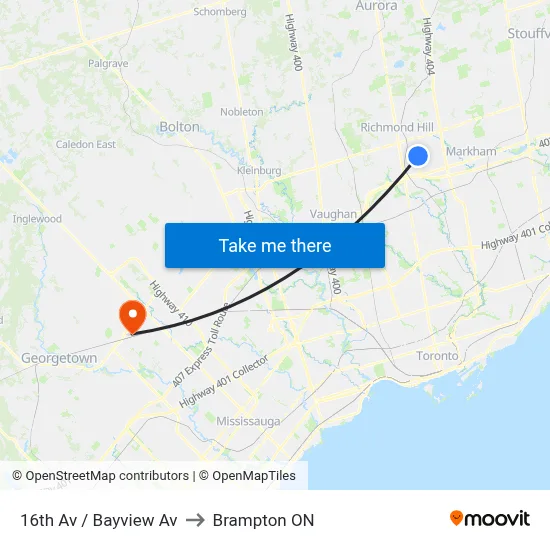 16th Av / Bayview Av to Brampton ON map