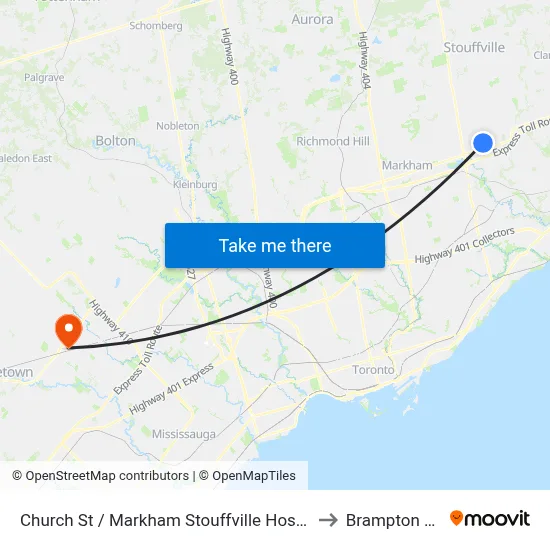 Church St / Markham Stouffville Hospital to Brampton ON map