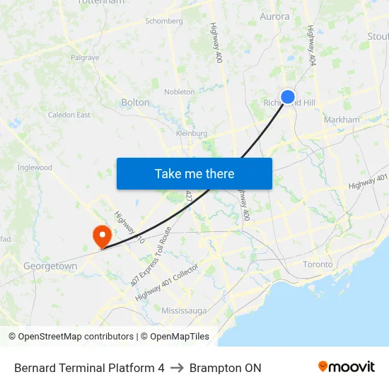 Bernard Terminal Platform 4 to Brampton ON map