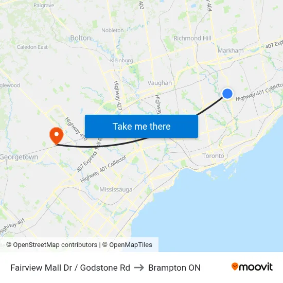 Fairview Mall Dr / Godstone Rd to Brampton ON map