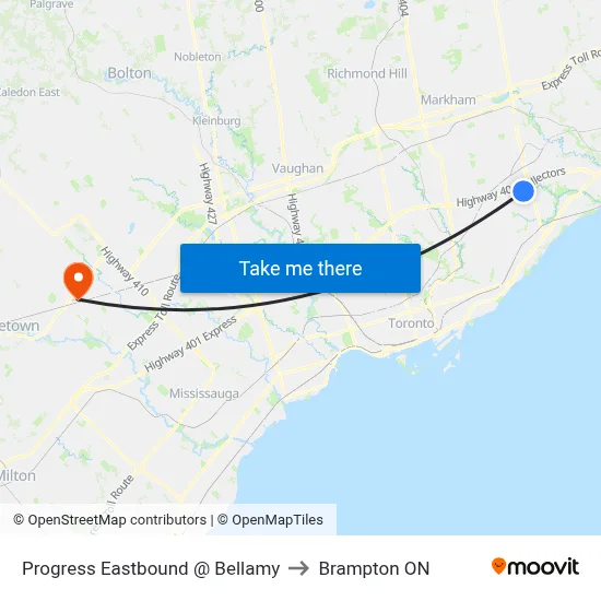 Progress Eastbound @ Bellamy to Brampton ON map