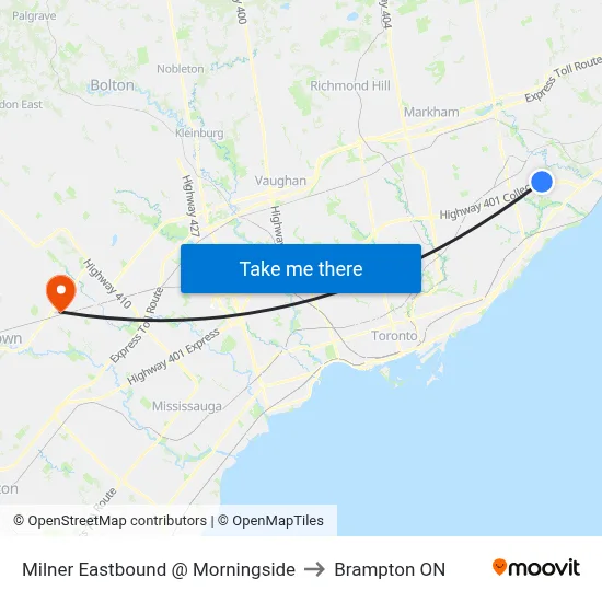 Milner Eastbound @ Morningside to Brampton ON map