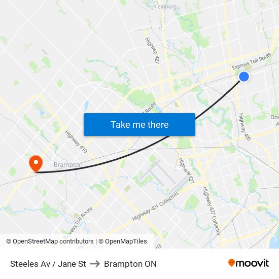 Steeles Av / Jane St to Brampton ON map