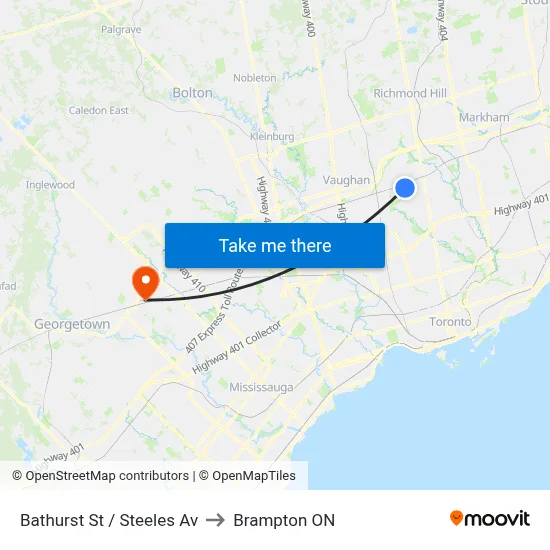 Bathurst St / Steeles Av to Brampton ON map