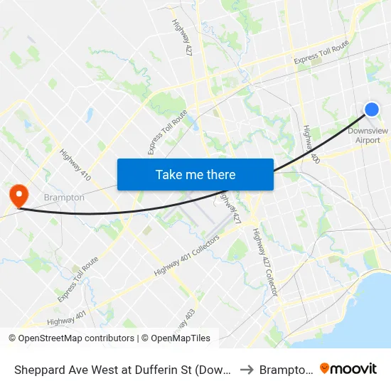 Sheppard Ave West at Dufferin St (Downsview Station) to Brampton ON map