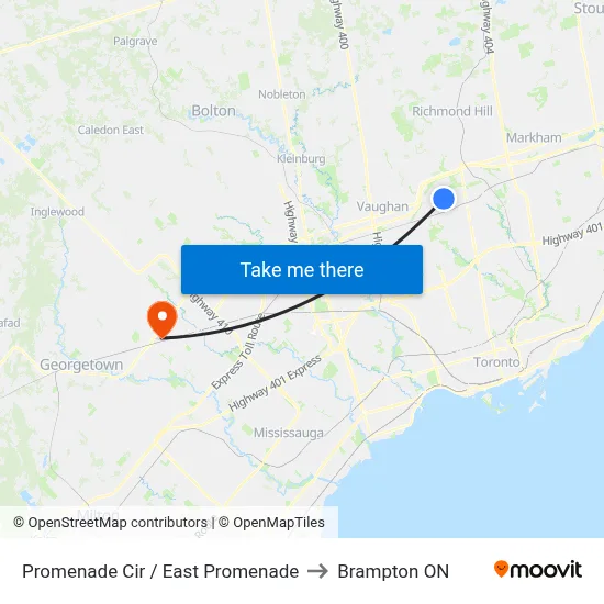 Promenade Cir / East Promenade to Brampton ON map