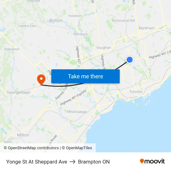 Yonge St At Sheppard Ave to Brampton ON map