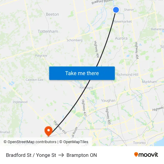 Bradford St / Yonge St to Brampton ON map