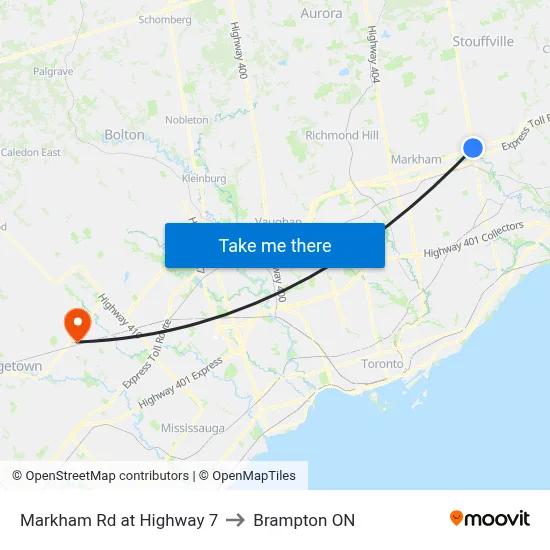 Markham Rd at Highway 7 to Brampton ON map