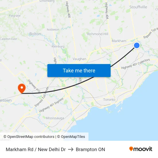 Markham Rd / New Delhi Dr to Brampton ON map