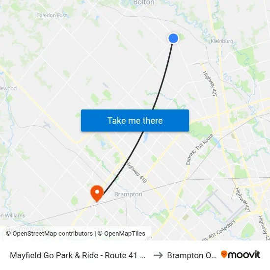 Mayfield Go Park & Ride - Route 41 Nb to Brampton ON map
