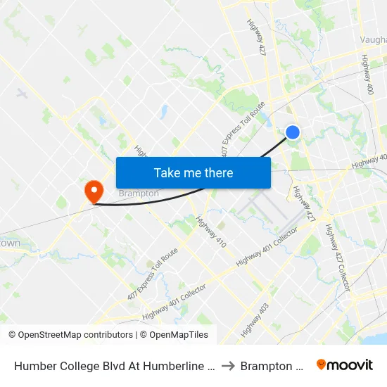 Humber College Blvd At Humberline Dr to Brampton ON map