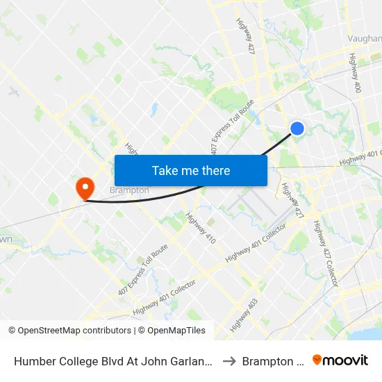 Humber College Blvd At John Garland Blvd to Brampton ON map