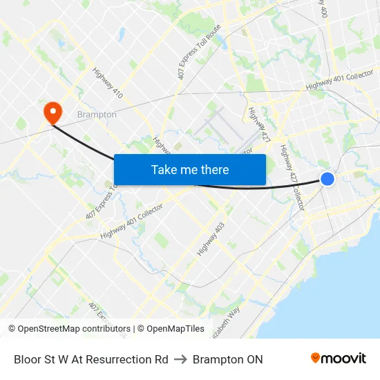 Bloor St W At Resurrection Rd to Brampton ON map
