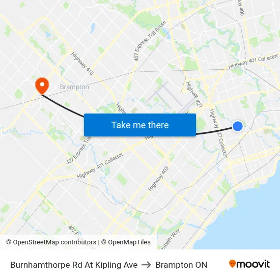 Burnhamthorpe Rd At Kipling Ave to Brampton ON map