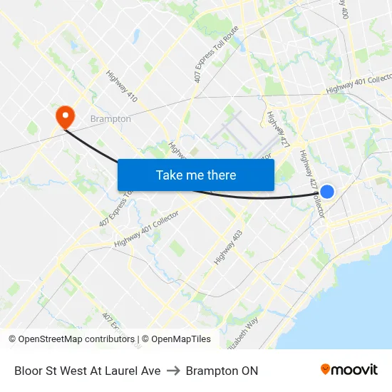 Bloor St West At Laurel Ave to Brampton ON map