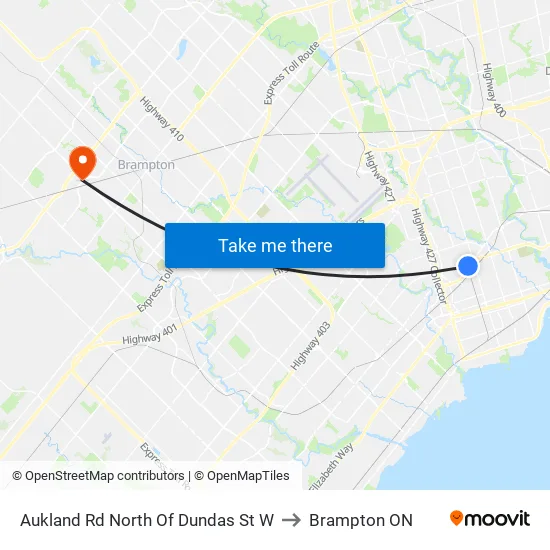 Aukland Rd North Of Dundas St W to Brampton ON map