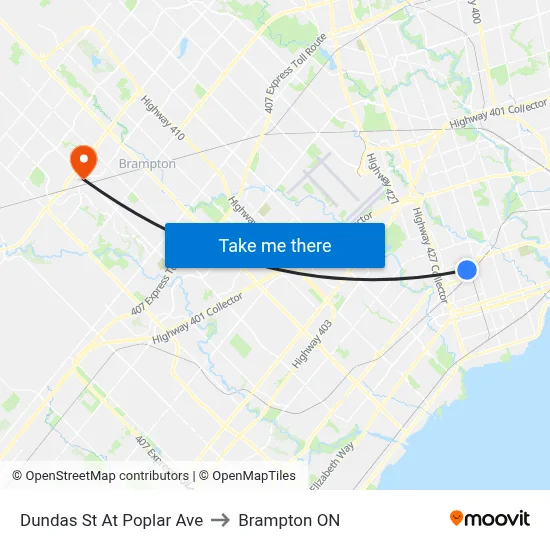 Dundas St At Poplar Ave to Brampton ON map