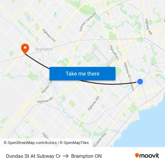 Dundas St At Subway Cr to Brampton ON map