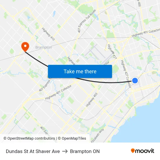Dundas St At Shaver Ave to Brampton ON map