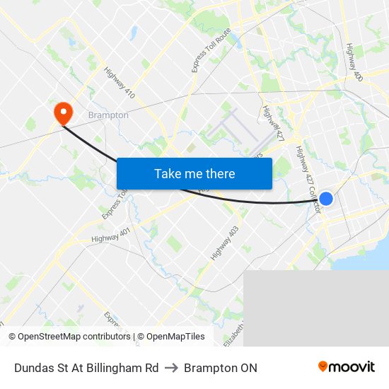 Dundas St At Billingham Rd to Brampton ON map