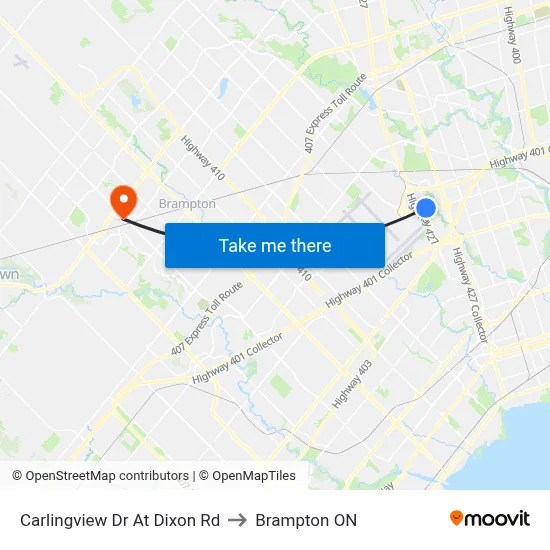 Carlingview Dr At Dixon Rd to Brampton ON map