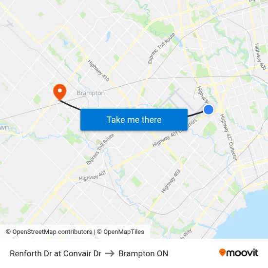 Renforth Dr at Convair Dr to Brampton ON map