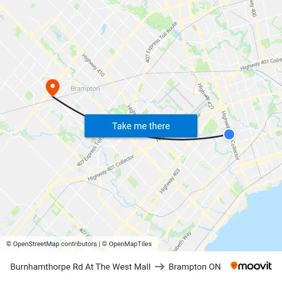 Burnhamthorpe Rd At The West Mall to Brampton ON map