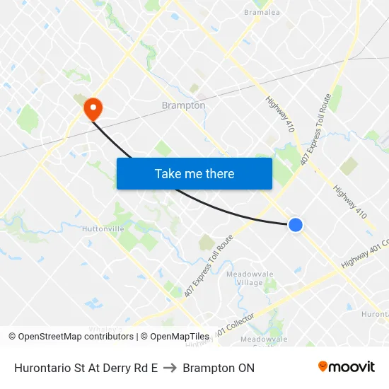 Hurontario St At Derry Rd E to Brampton ON map