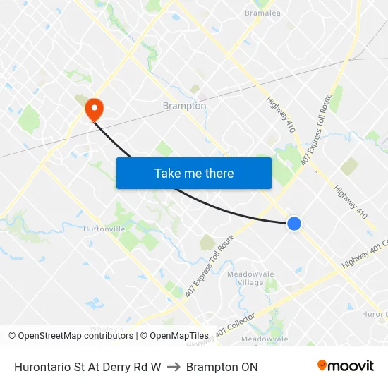 Hurontario St At Derry Rd W to Brampton ON map