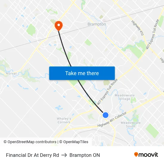 Financial Dr At Derry Rd to Brampton ON map