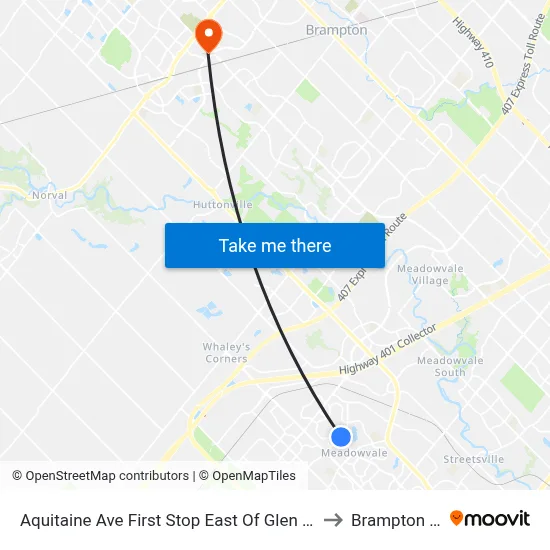Aquitaine Ave First Stop East Of Glen Erin Dr to Brampton ON map