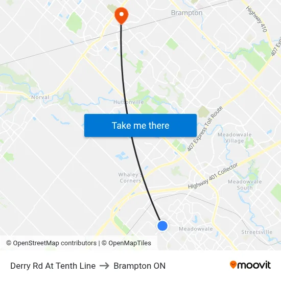 Derry Rd At Tenth Line to Brampton ON map